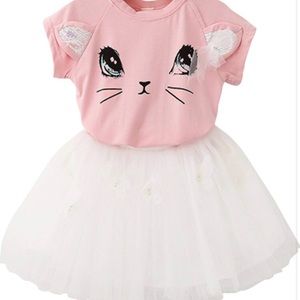 Kids Girls Cute Cat Pattern tutu set